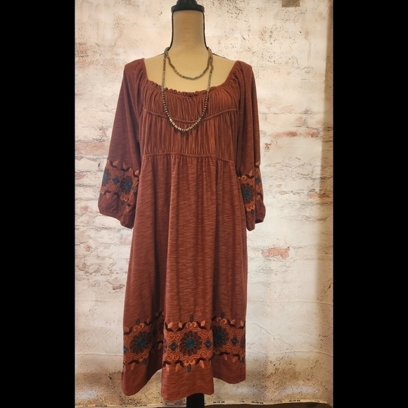 NWOT Uncle Frank Rust Dress with Embroidered Details, gorgeous! - Picture 1 of 7